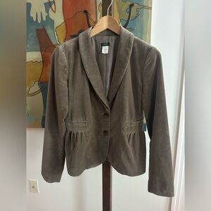 Vintage J. Crew Velvet Peplum Empire Mushroom Taupe Blazer Size 4